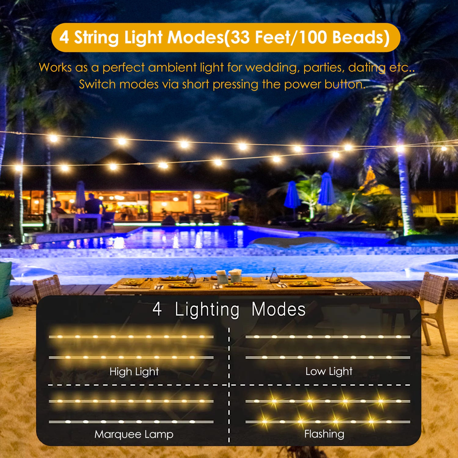 Waterproof Camping String Light IP44 33ft