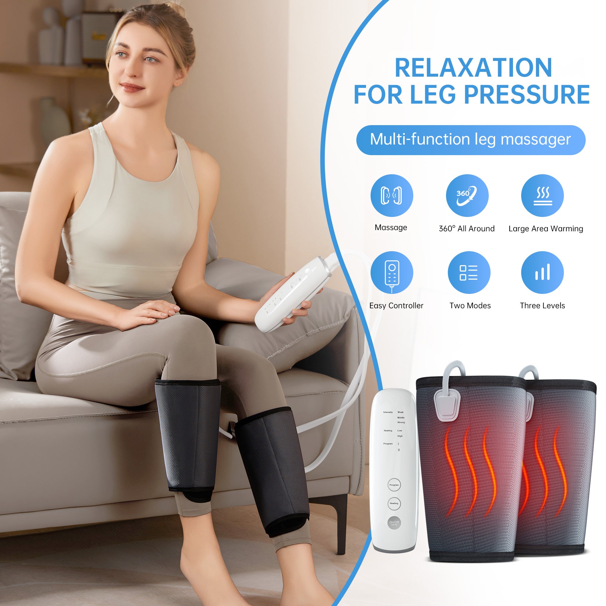 Leg Massage Device 3 Pressure Levels Relieves Fatigue