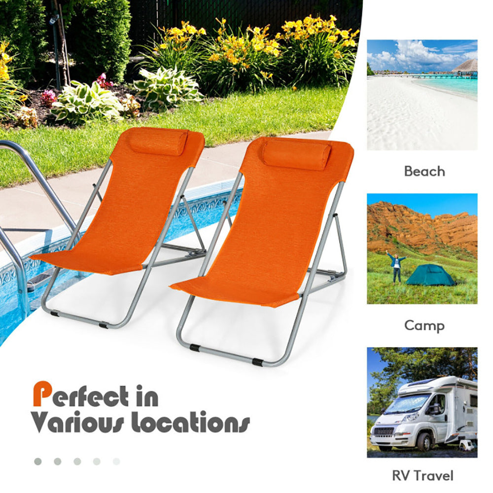 Beach Chair Set With Headrest & 3 Level Incline