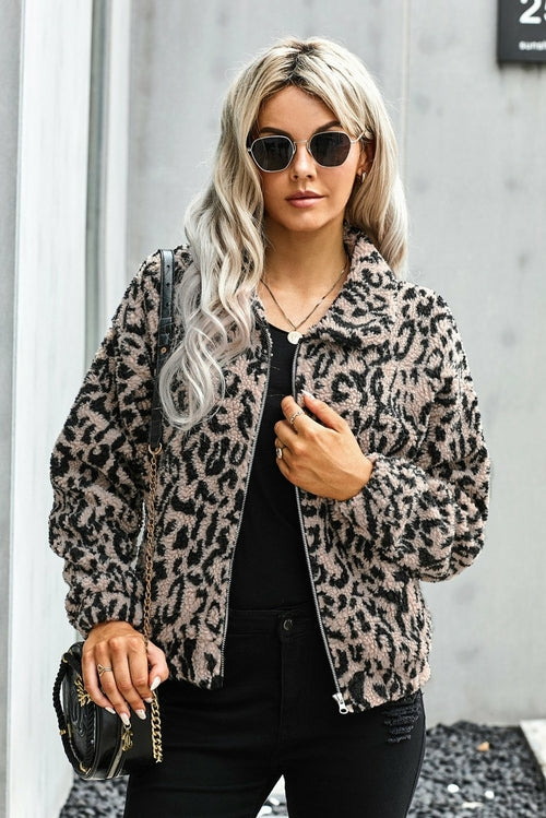 Luxurious Sherpa Jacket Plaid Leopard Print