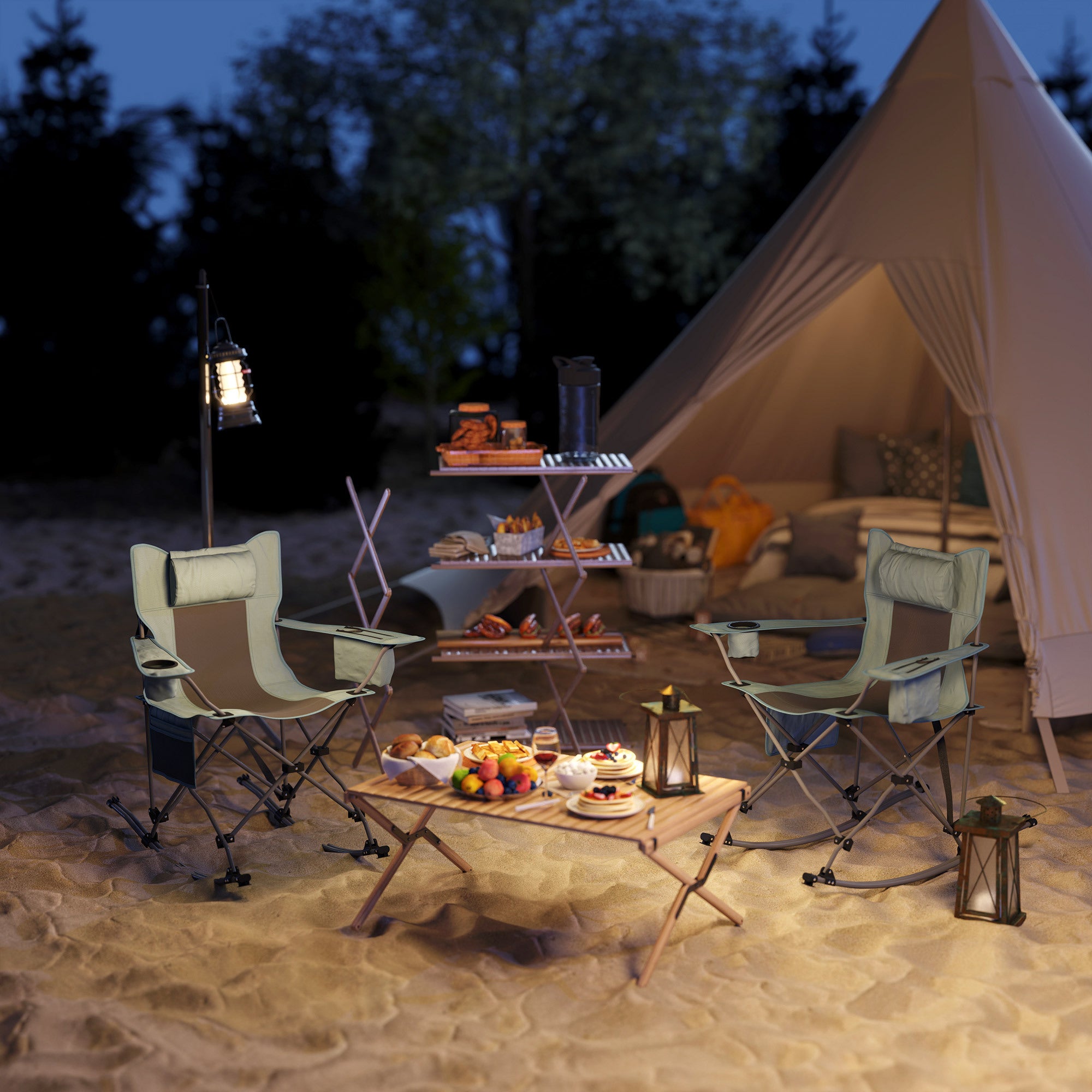 Folding Rocking Camping Chairs Headrest