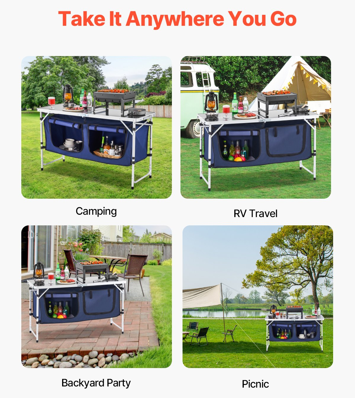 Camping Kitchen Prep Table Fold 3 Height Adjustable