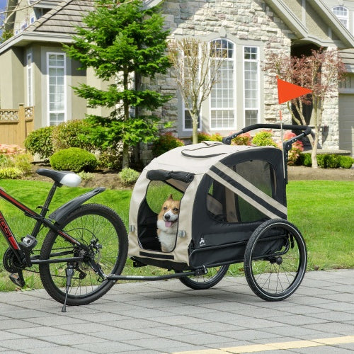 2-In-1 Pet Bike Trailer for Small Dogs Beige Weatherproof