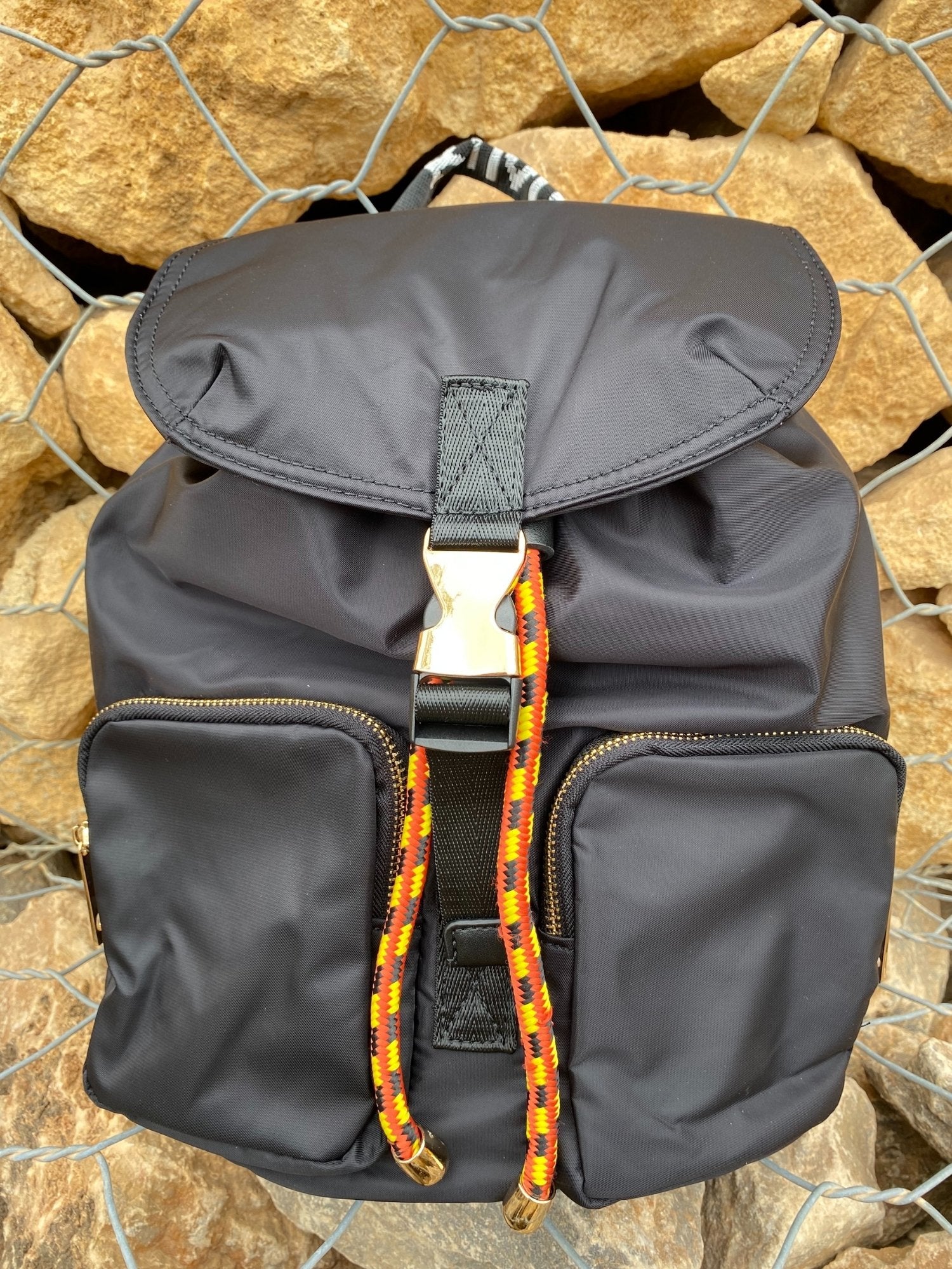 Belted Blue Backpack With Gold Hardware