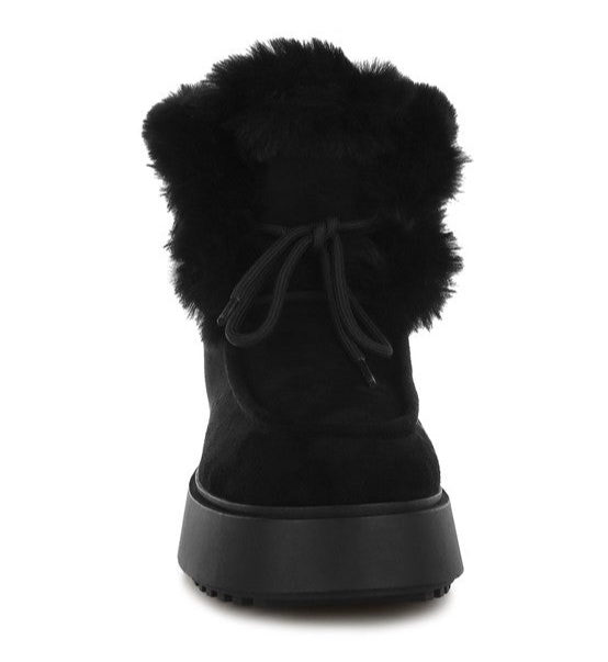 Faux Fur Collar Flatform Boots With Wrap Lace
