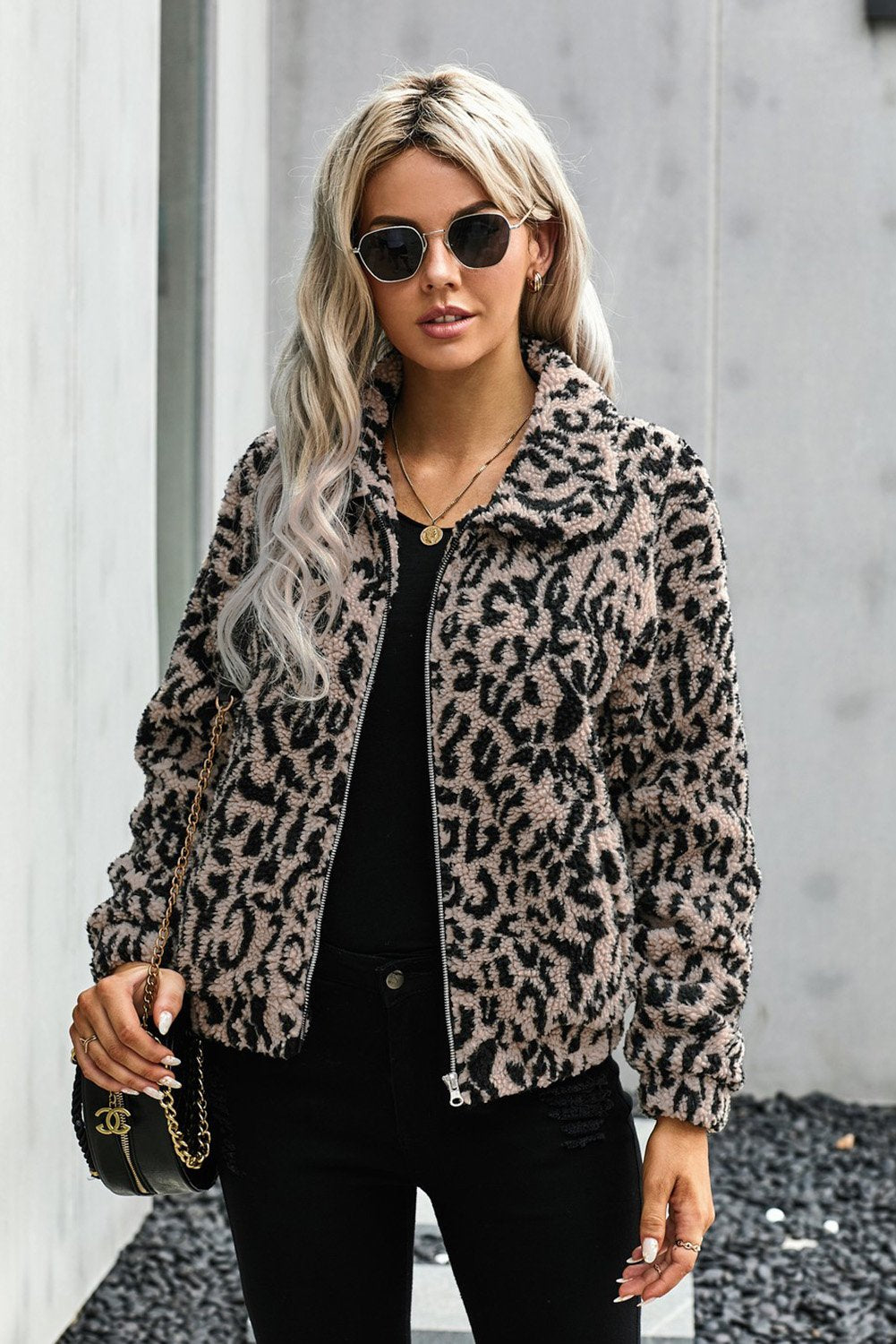 Luxurious Sherpa Jacket Plaid Leopard Print