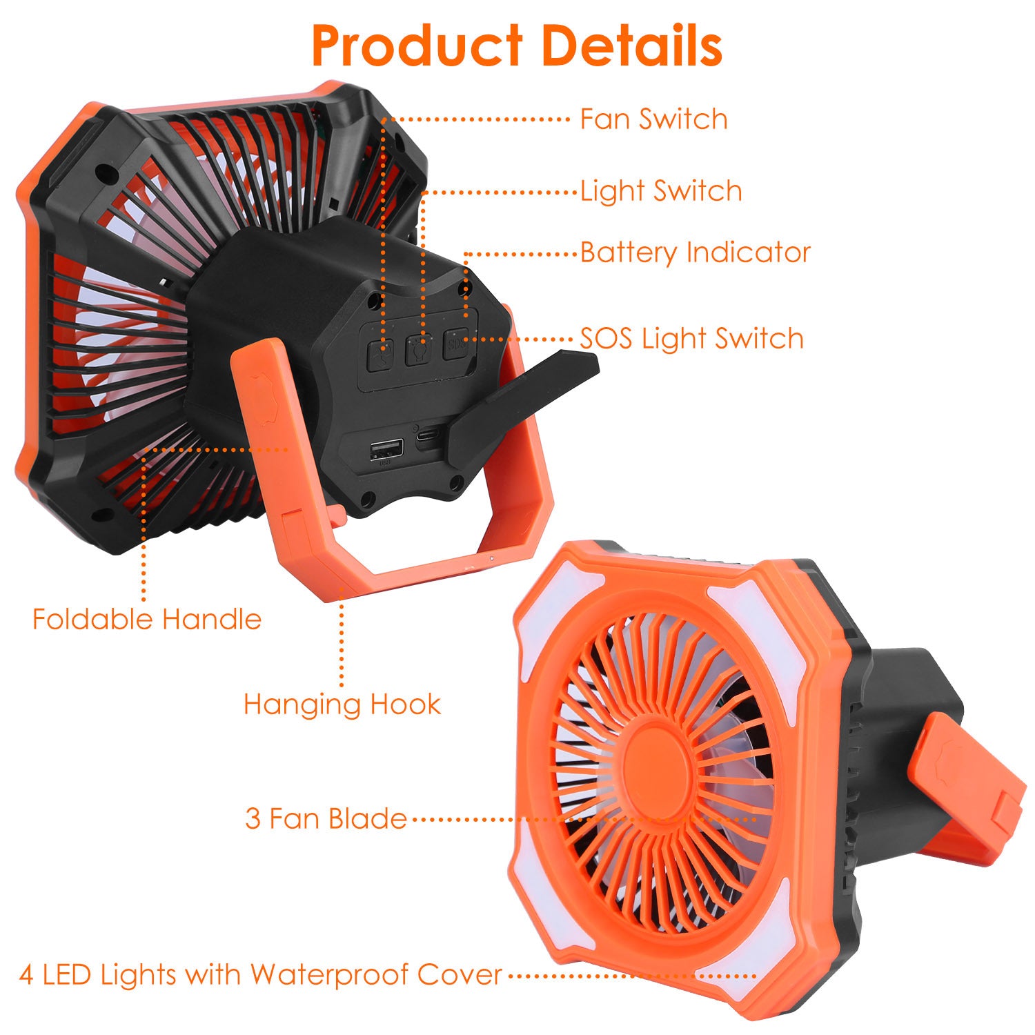 Camping Lantern Fan Light 4 Modes