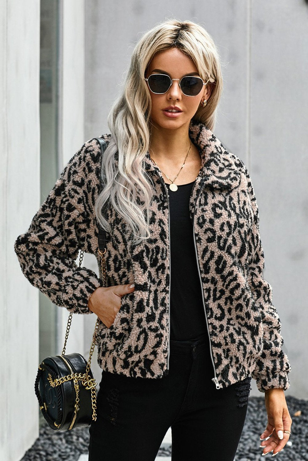 Luxurious Sherpa Jacket Plaid Leopard Print