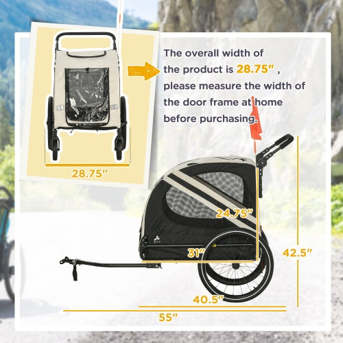 2-In-1 Pet Bike Trailer for Small Dogs Beige Weatherproof