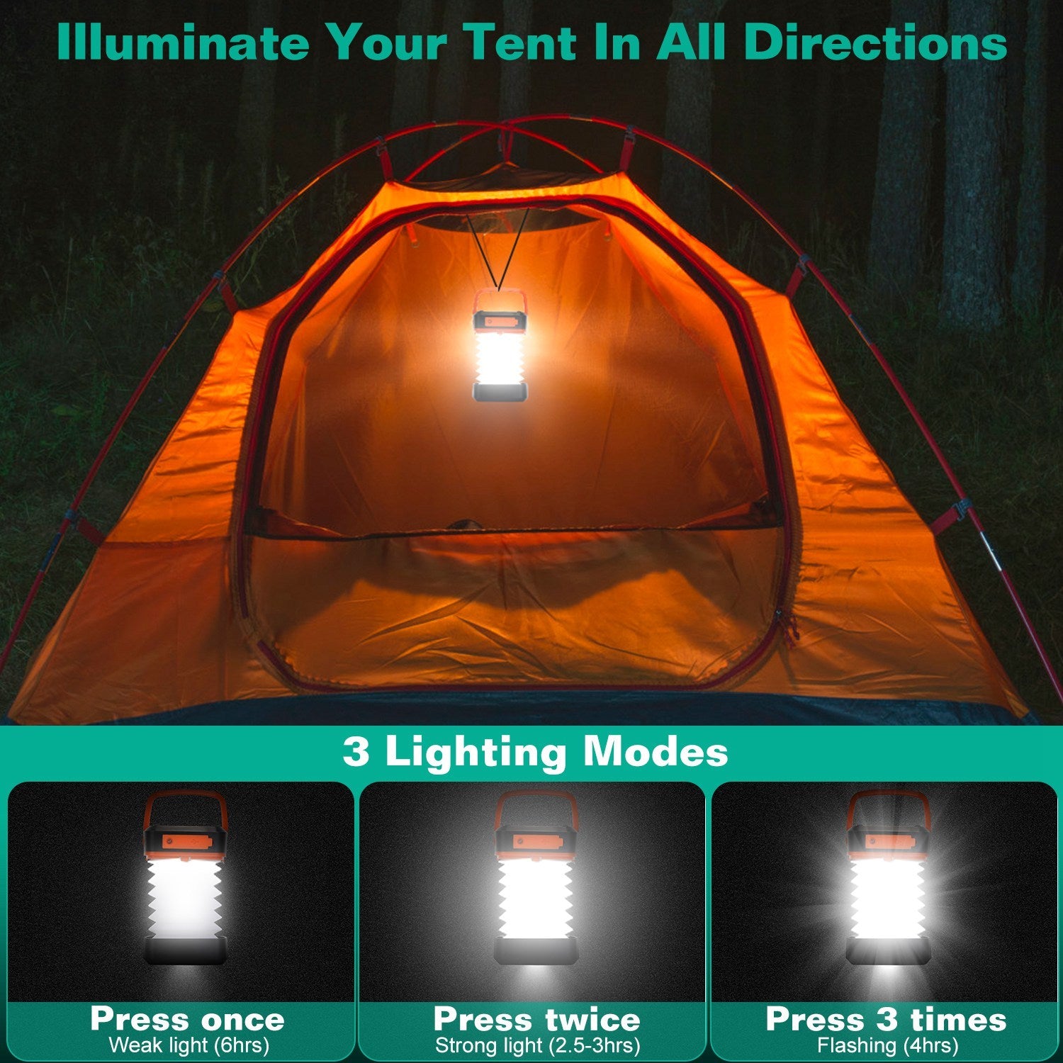 Solar Collapsible Lantern USB Rechargeable 360 Light