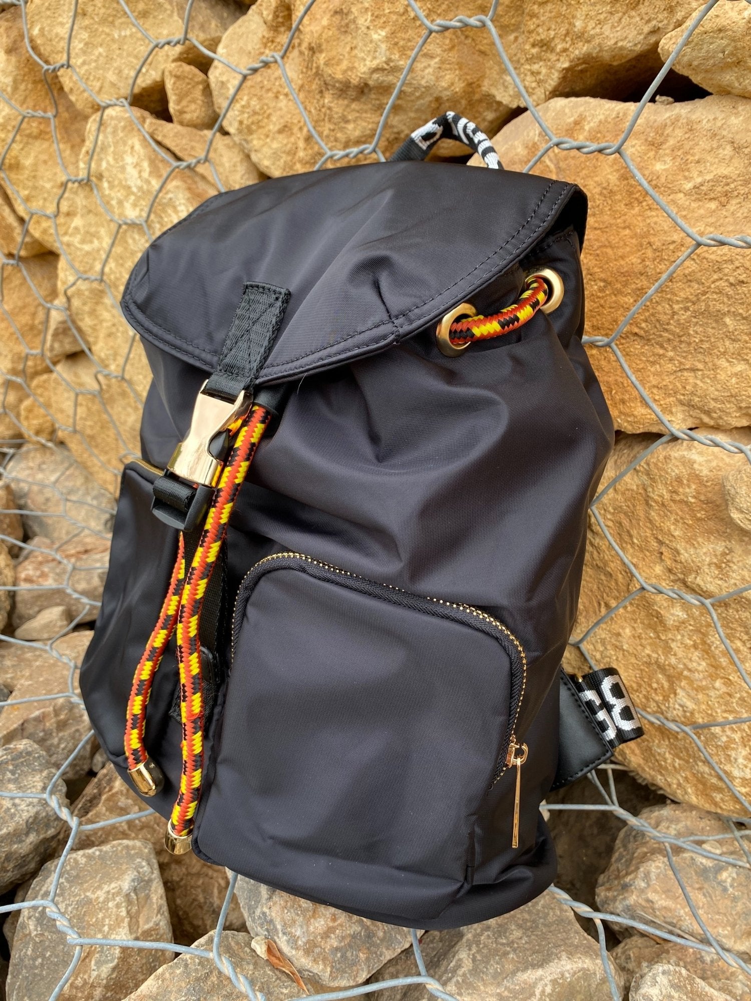 Belted Blue Backpack With Gold Hardware