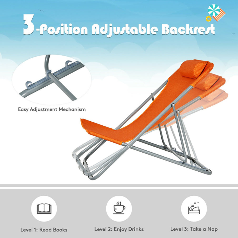 Beach Chair Set With Headrest & 3 Level Incline