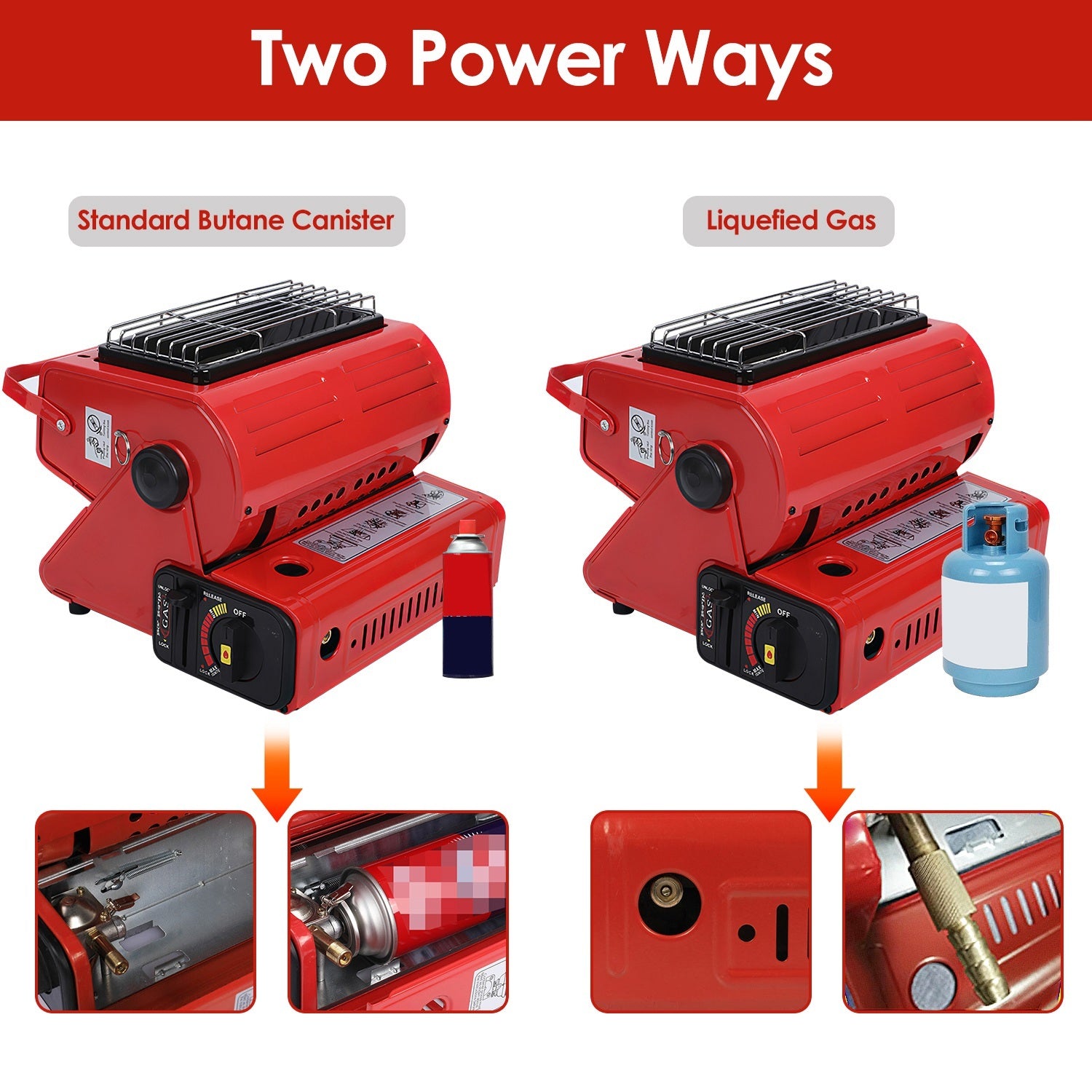 Red 2 In 1 Portable Butane Heater And Stove For Camping