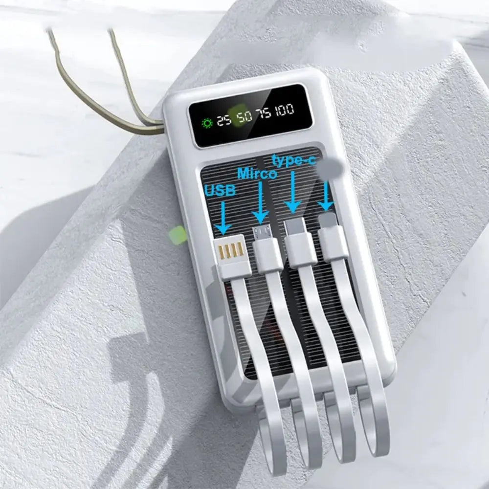 Solar Power Bank With BuiltIn Cables On The Go