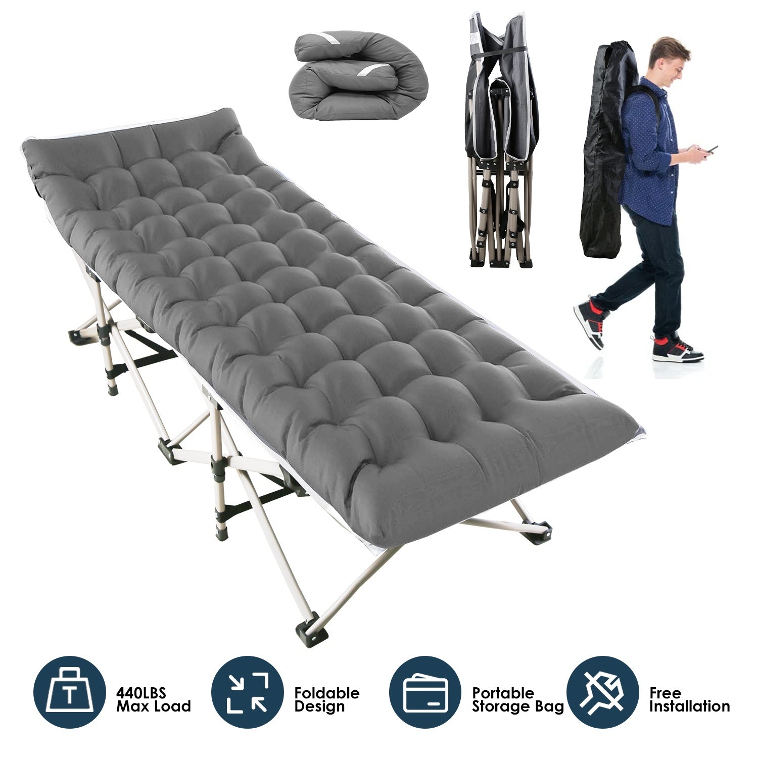 Folding Camping Cot With 440 Lbs Load