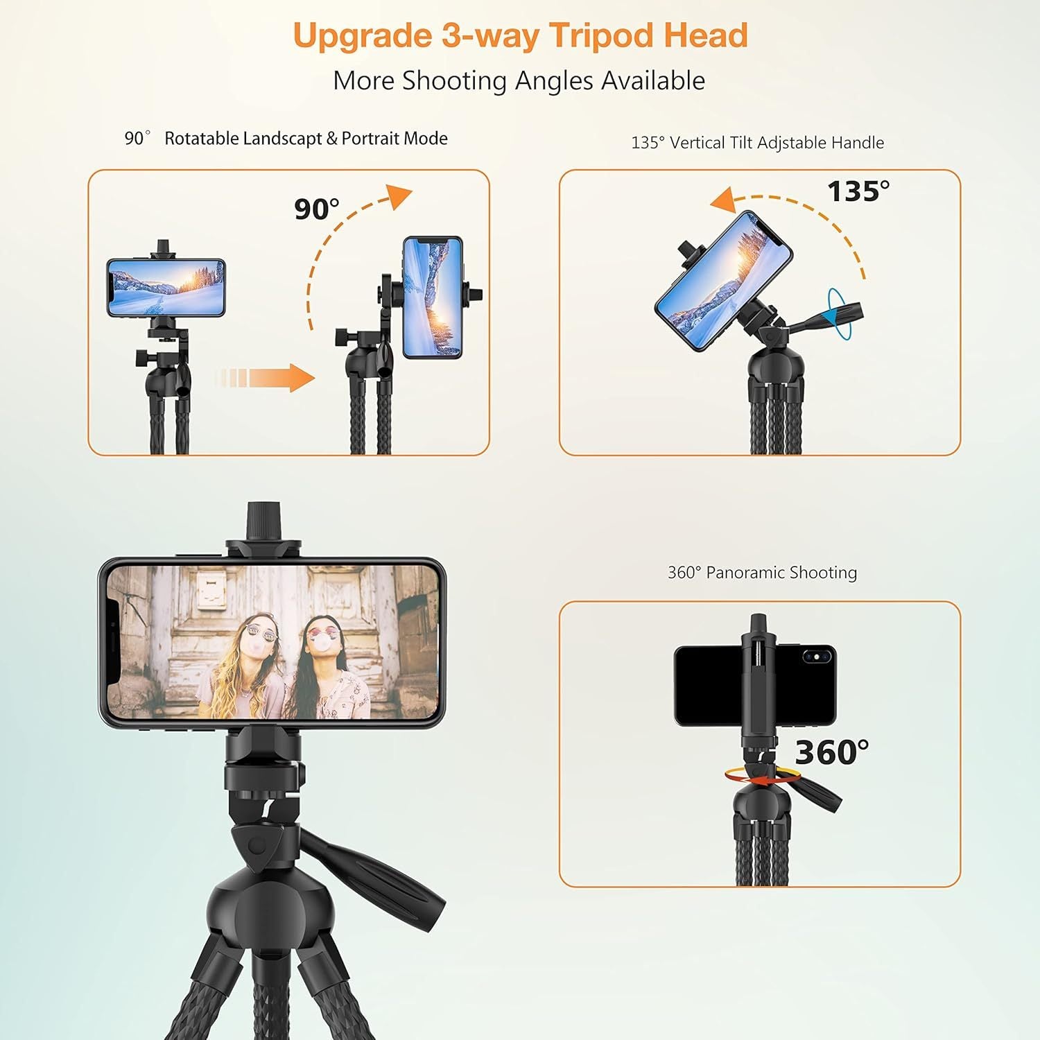 Phone or Camera Tripod With Flexible Rubber Legs