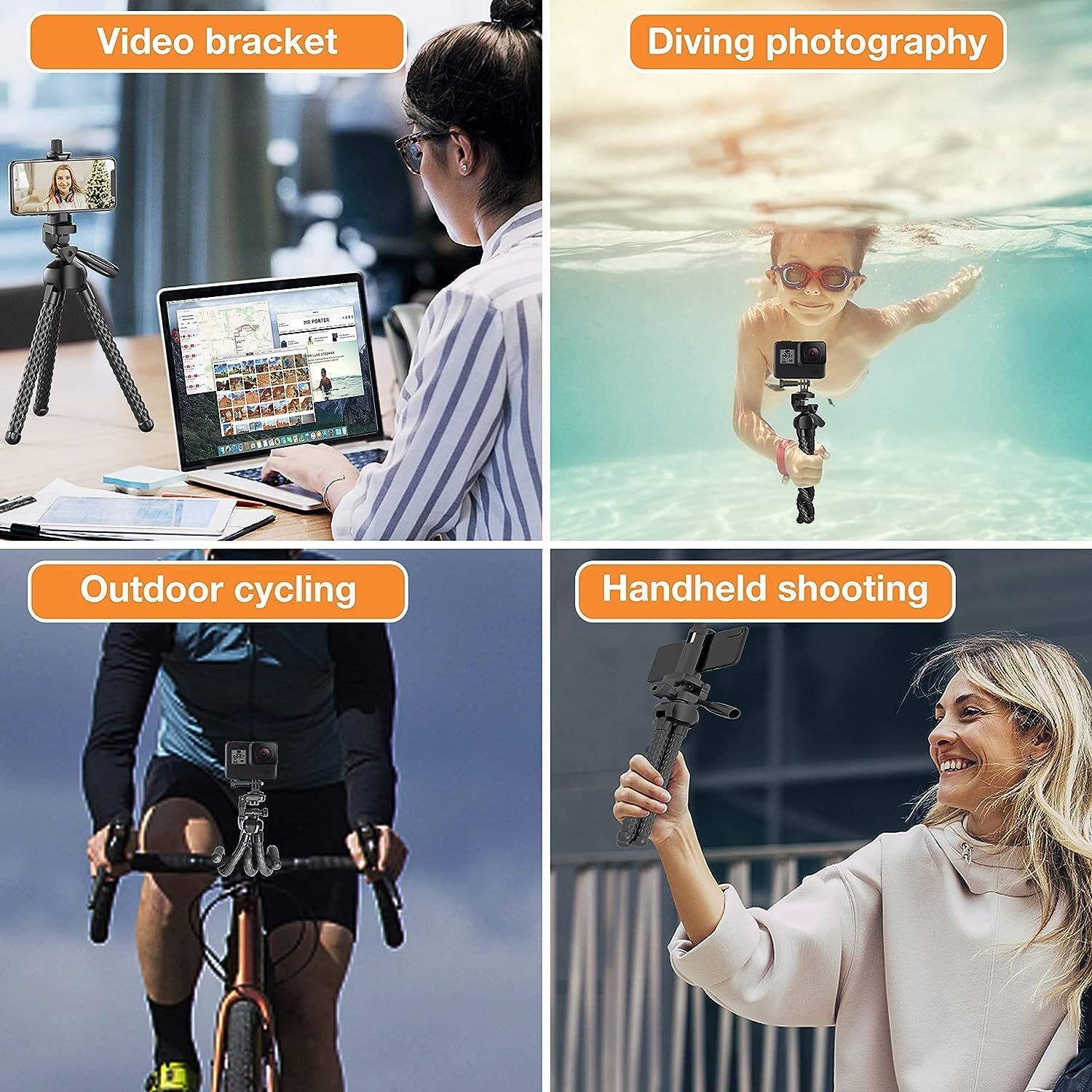 Phone or Camera Tripod With Flexible Rubber Legs