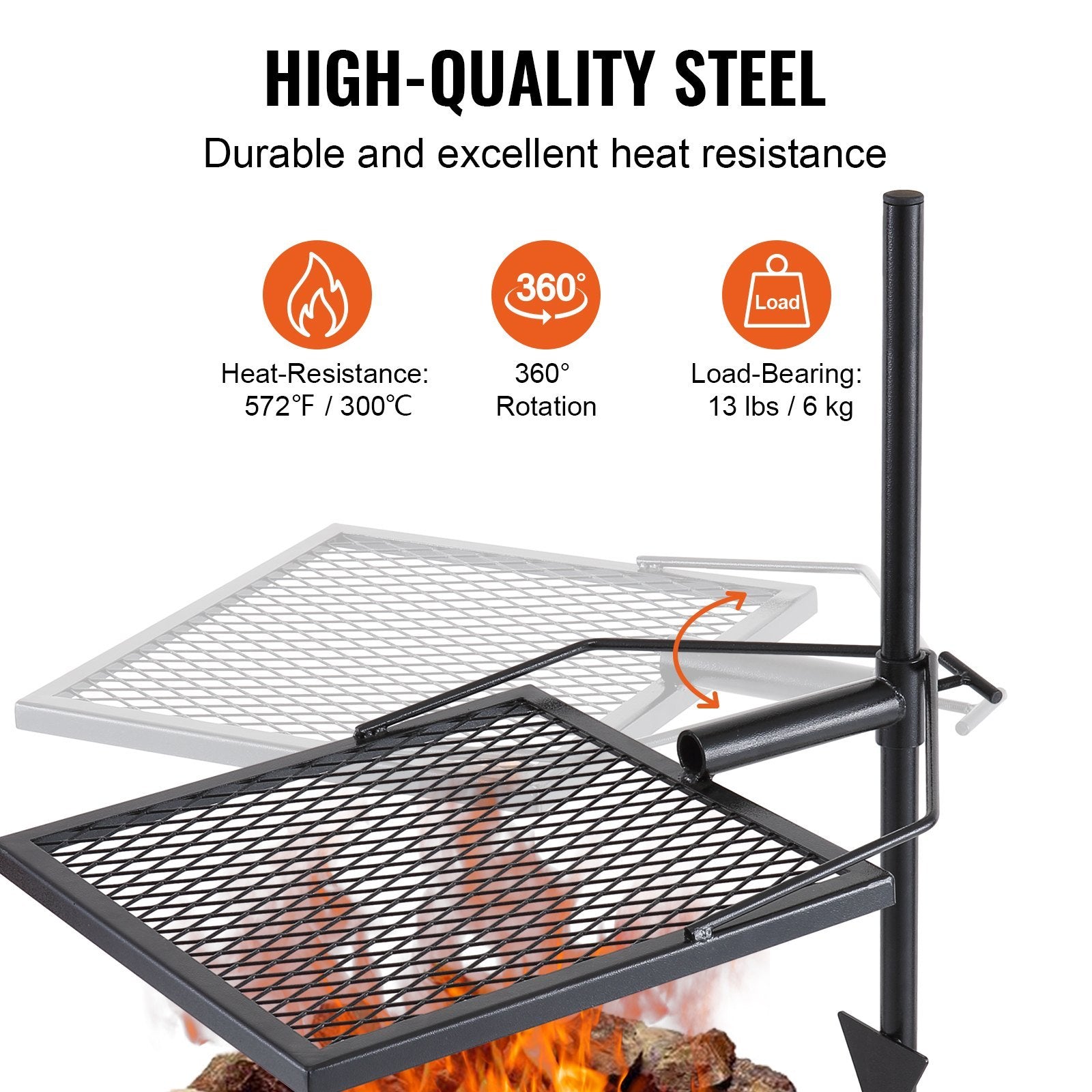 Swivel Campfire Grill Heavy Duty Steel Outdoor Cooking