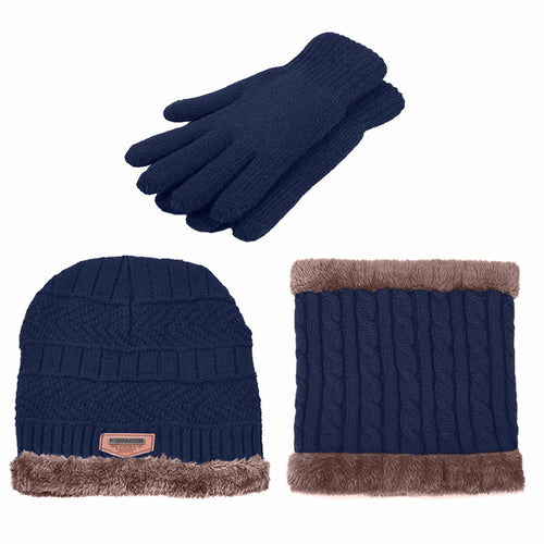 Men's Knit Scarf, Hat, Gloves Set - Touchscreen Friendly