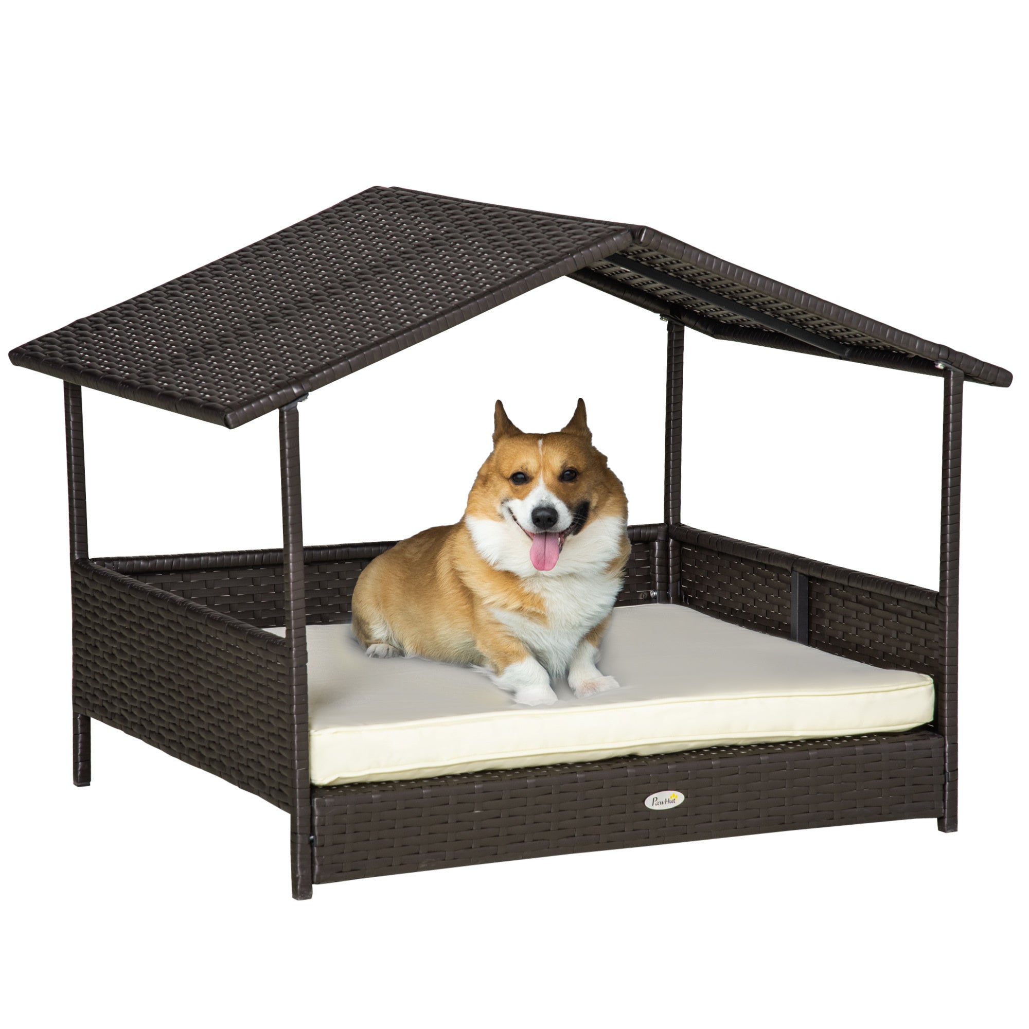 Outdoor Elevated Wicker Dog Bed Rattan Canopy