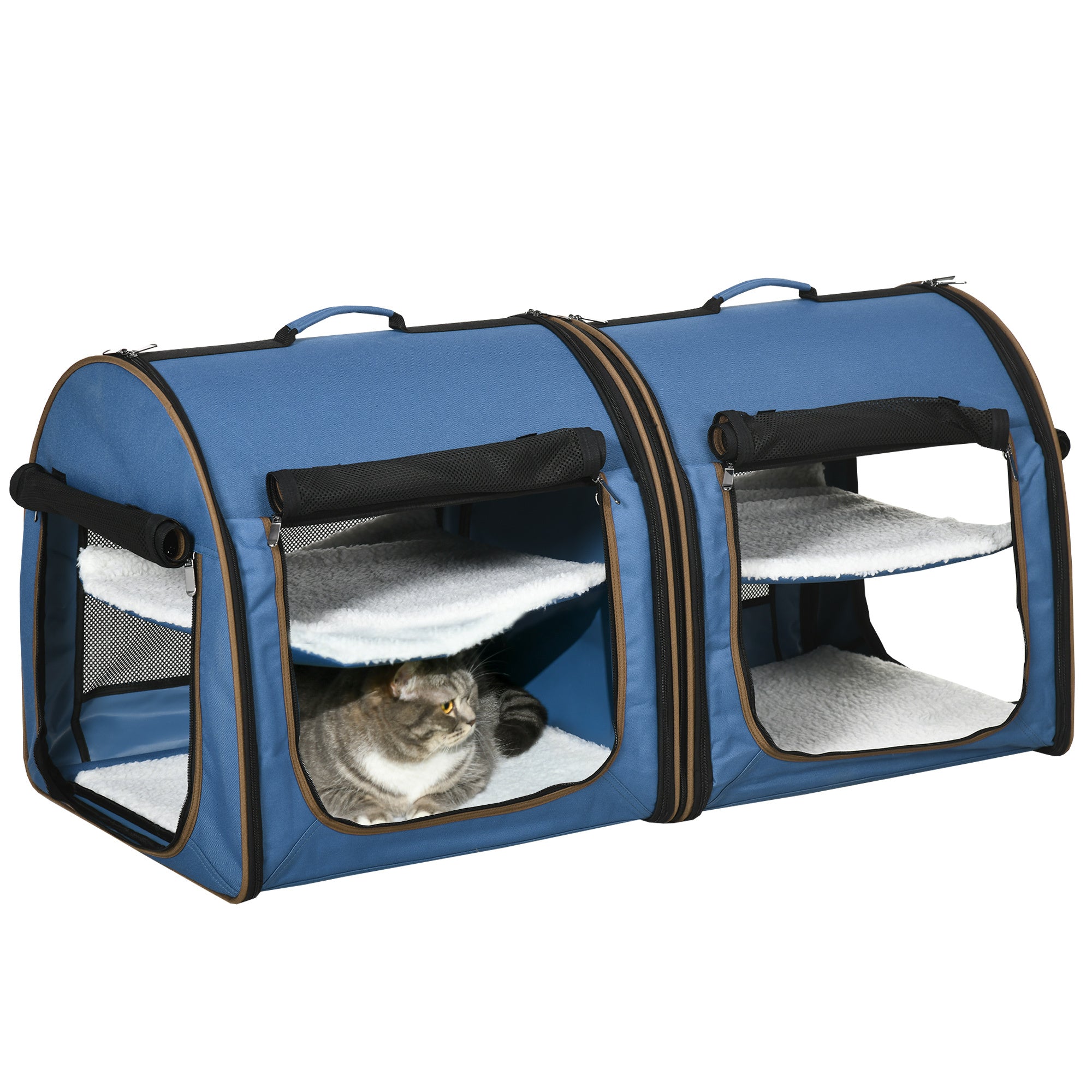 Twin Compartment Cat Kennel With Cushions