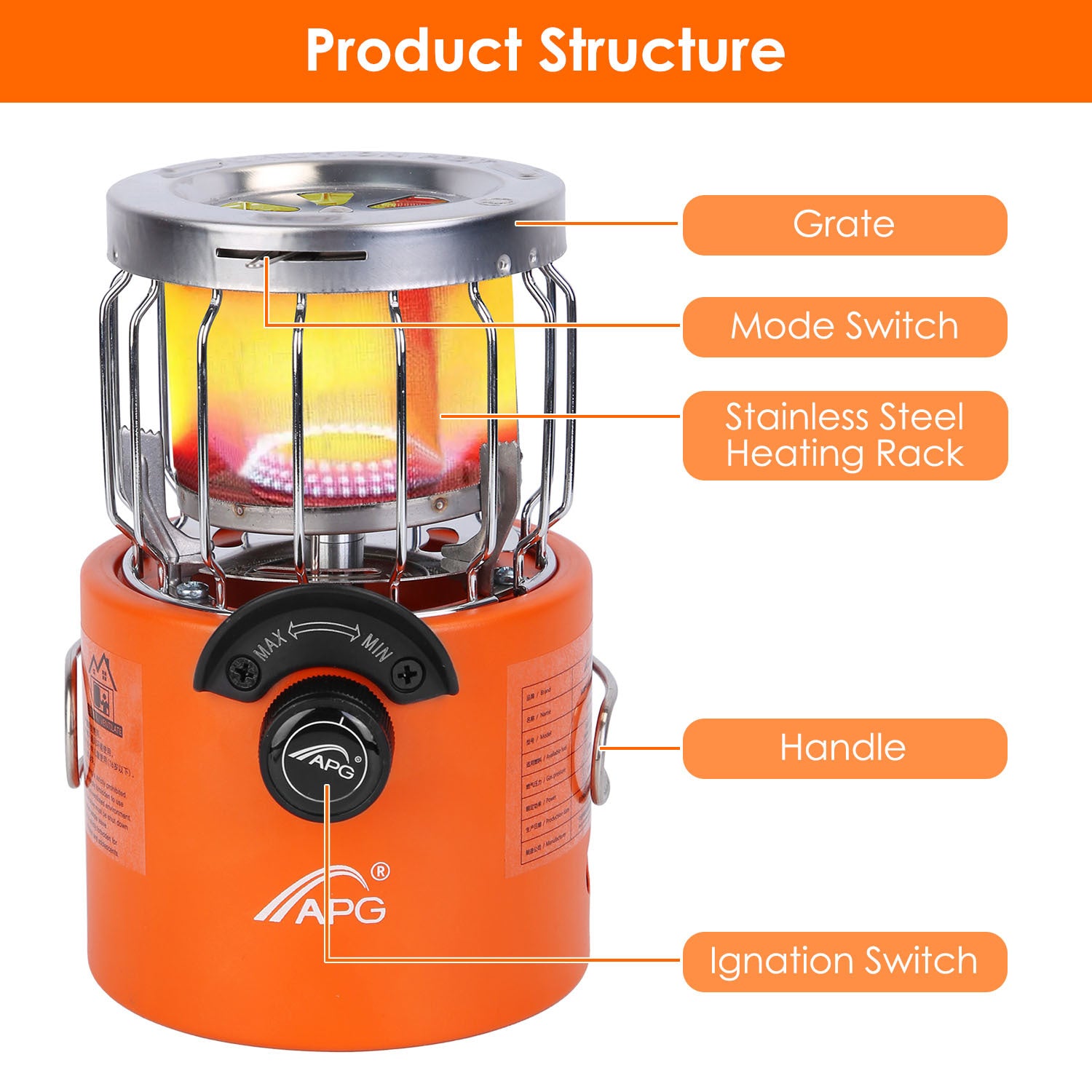 APG 2 In 1 Camping Stove Heater 2000W Orange 360 Degree