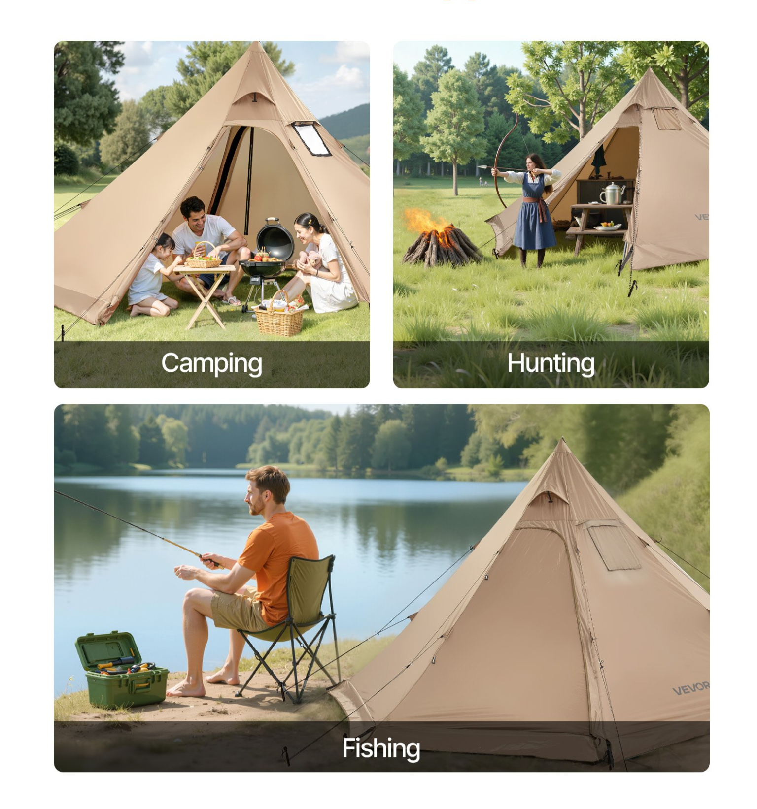 4-Person Teepee Hot Tent with Stove Jack – Waterproof, All-Season Camping