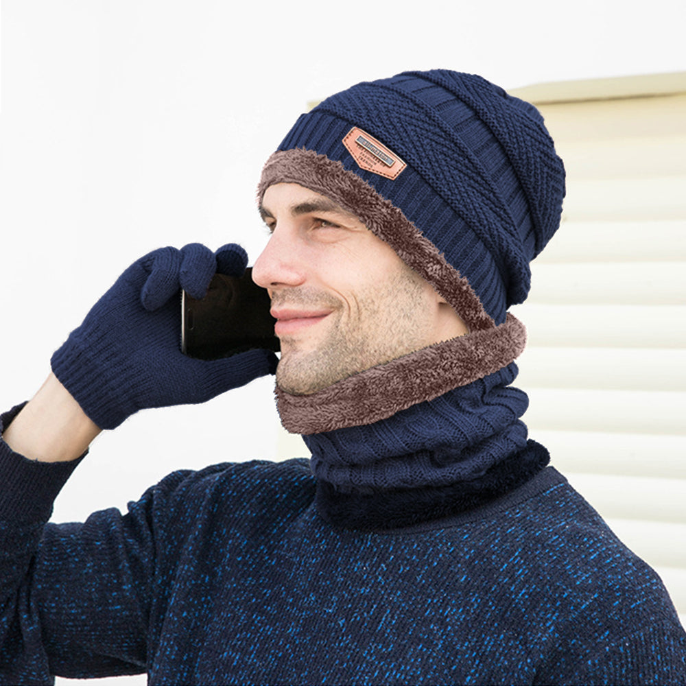 Men's Knit Scarf, Hat, Gloves Set - Touchscreen Friendly
