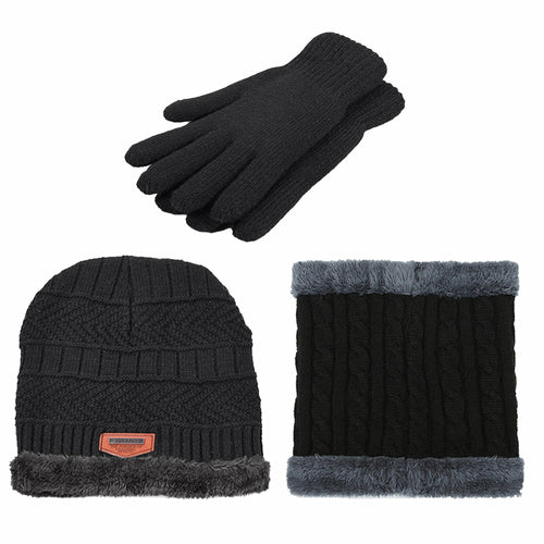 Men's Knit Scarf, Hat, Gloves Set - Touchscreen Friendly