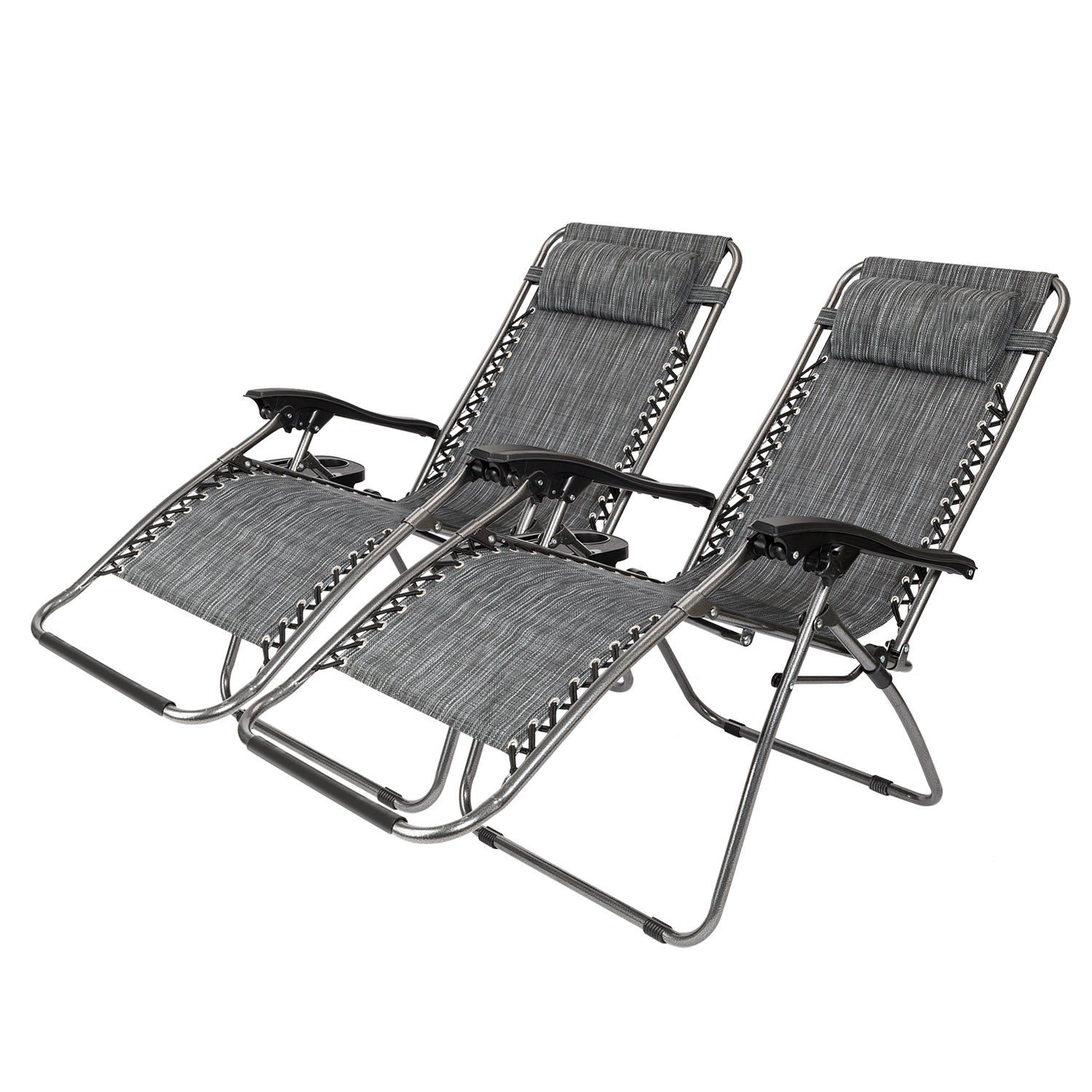 Set of 2 Adjustable Lounge Chairs With Pillow And Tray
