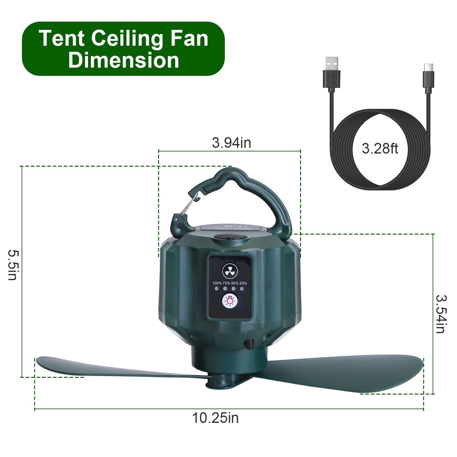 Camping Tent Ceiling Fan And LED Light
