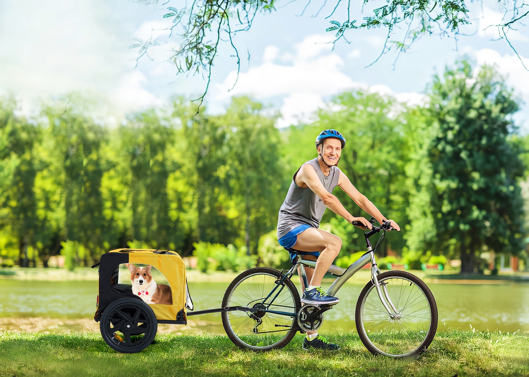 Foldable Pet Stroller With Bicycle Trailer Pets Up to 88Lbs