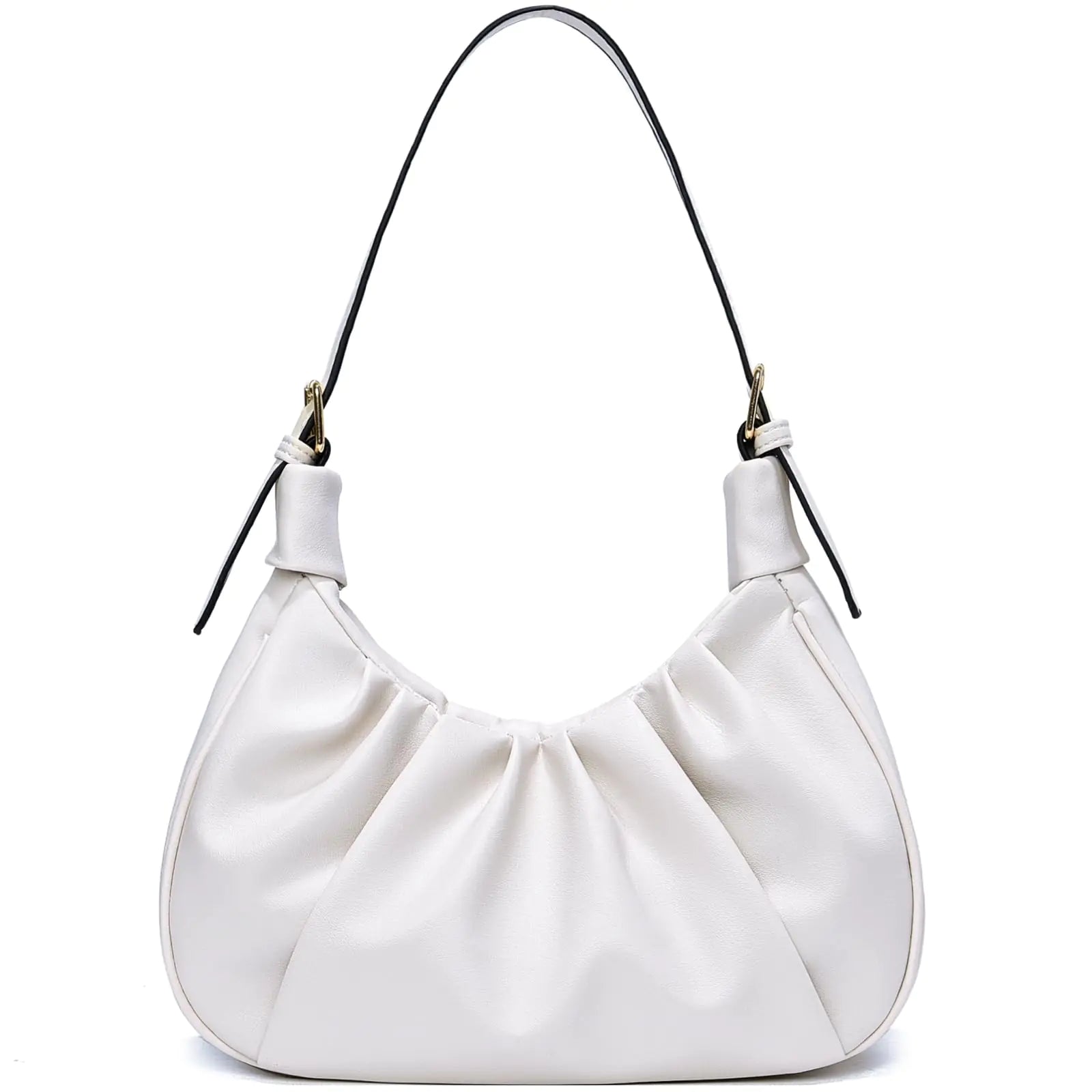 Vegan Leather Ruched Mini Shoulder/ Crossboddy Bag In Bright White