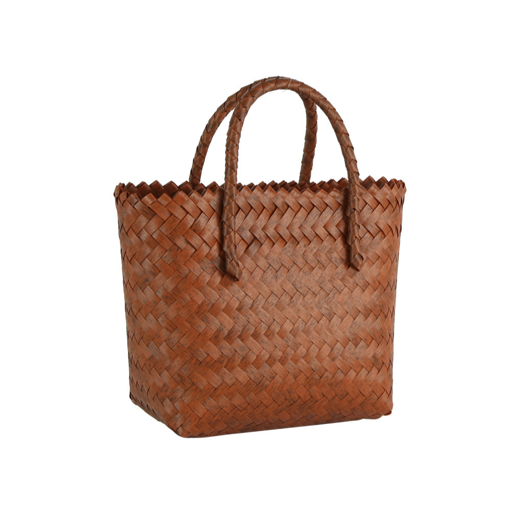 Woven Tote Shopper Bag With Bamboo Handles