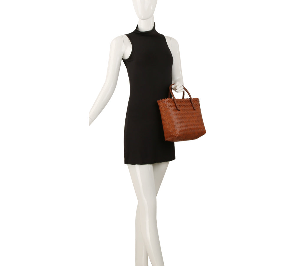 Woven Tote Shopper Bag With Bamboo Handles