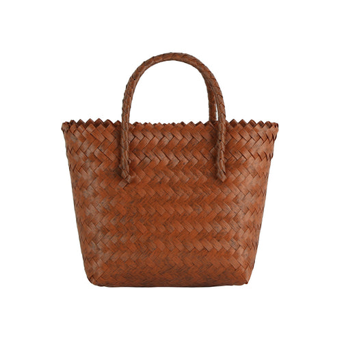 Woven Tote Shopper Bag With Bamboo Handles