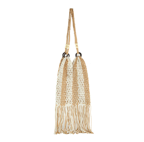 Net Shoulder Bag Beaded Bamboo Handles