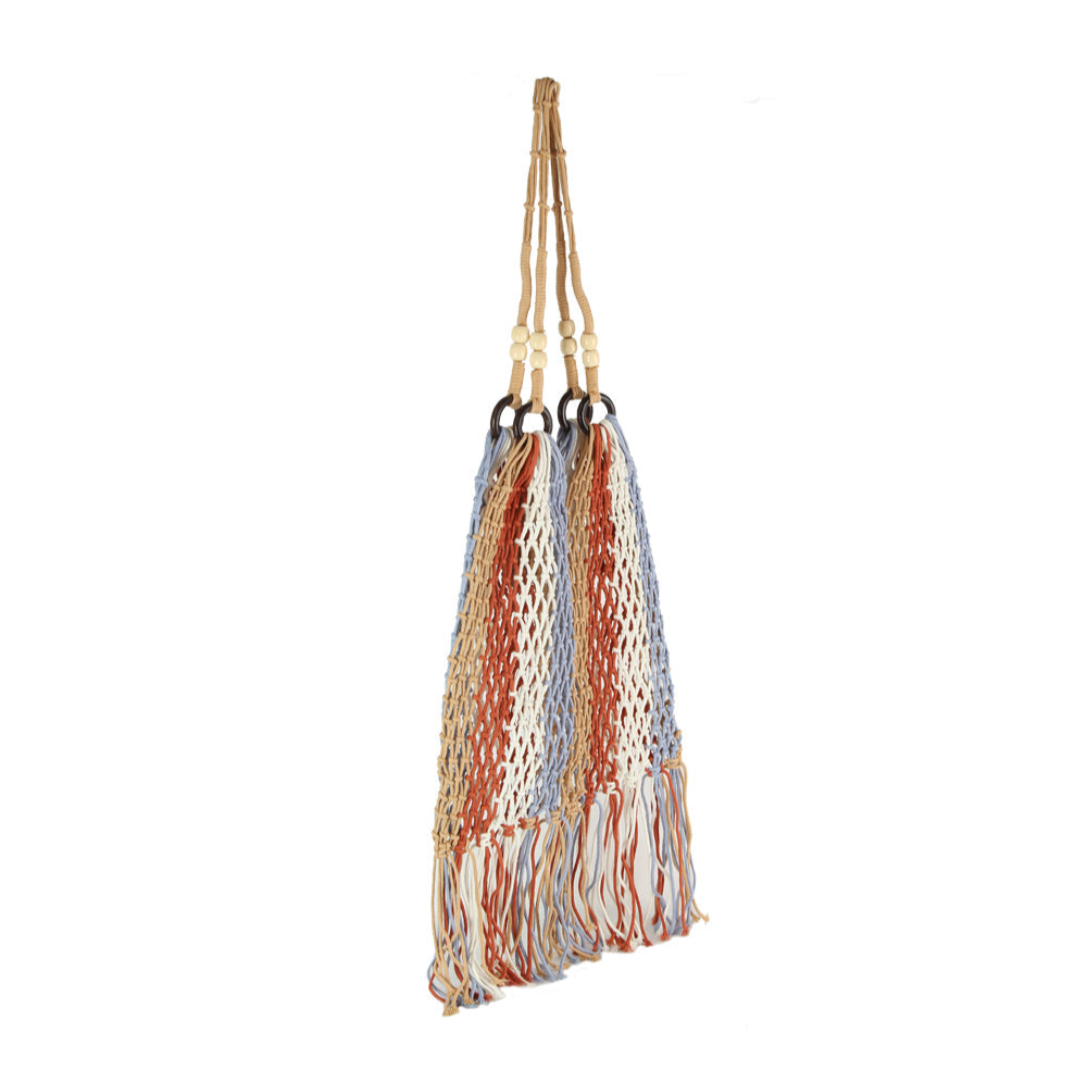 Net Shoulder Bag Beaded Bamboo Handles