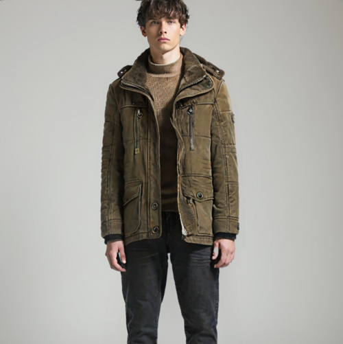 Mens Hooded Winter Parka Coat Inner Fleece