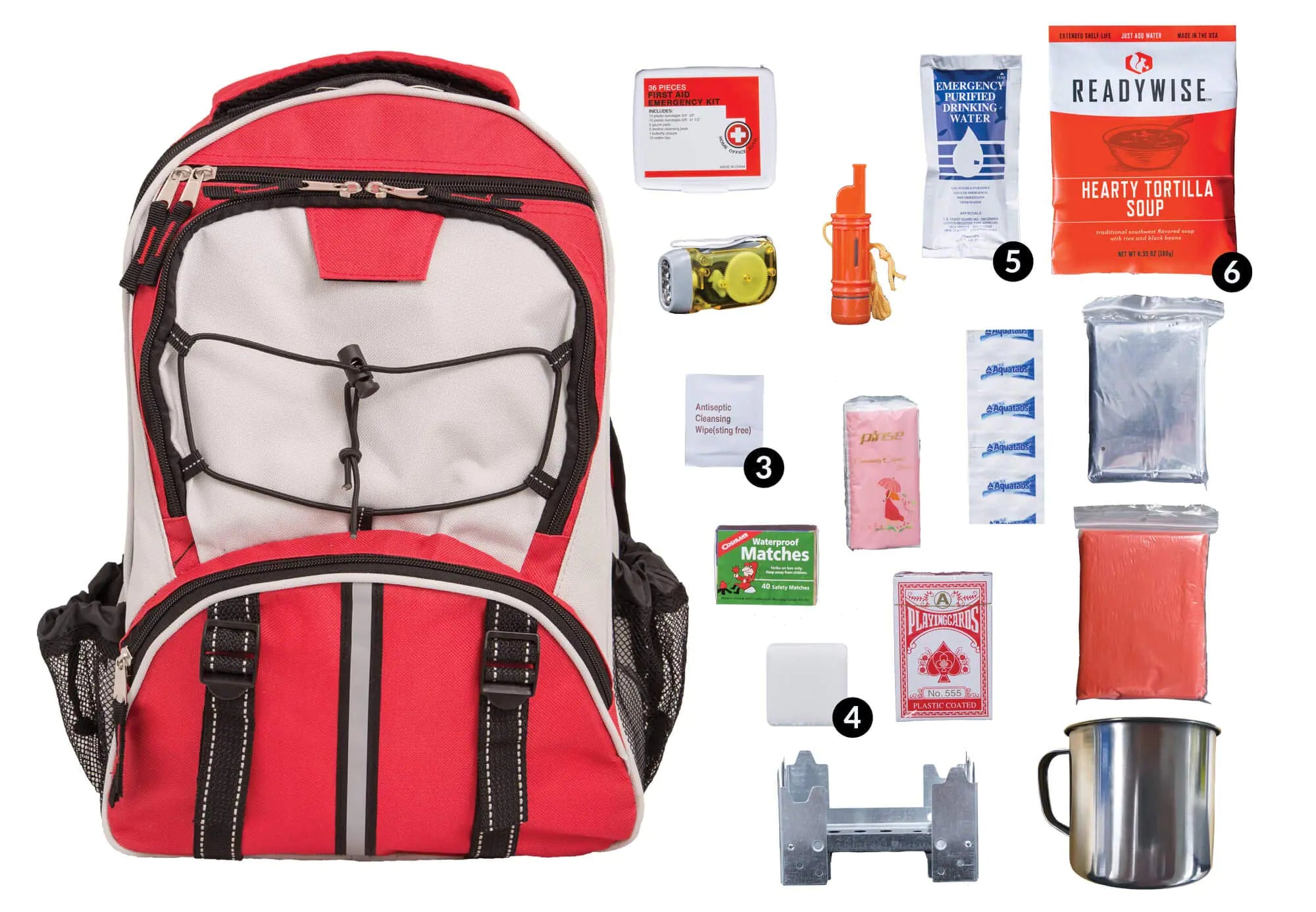 Survival Backpack Red Grab And Go Food Ready