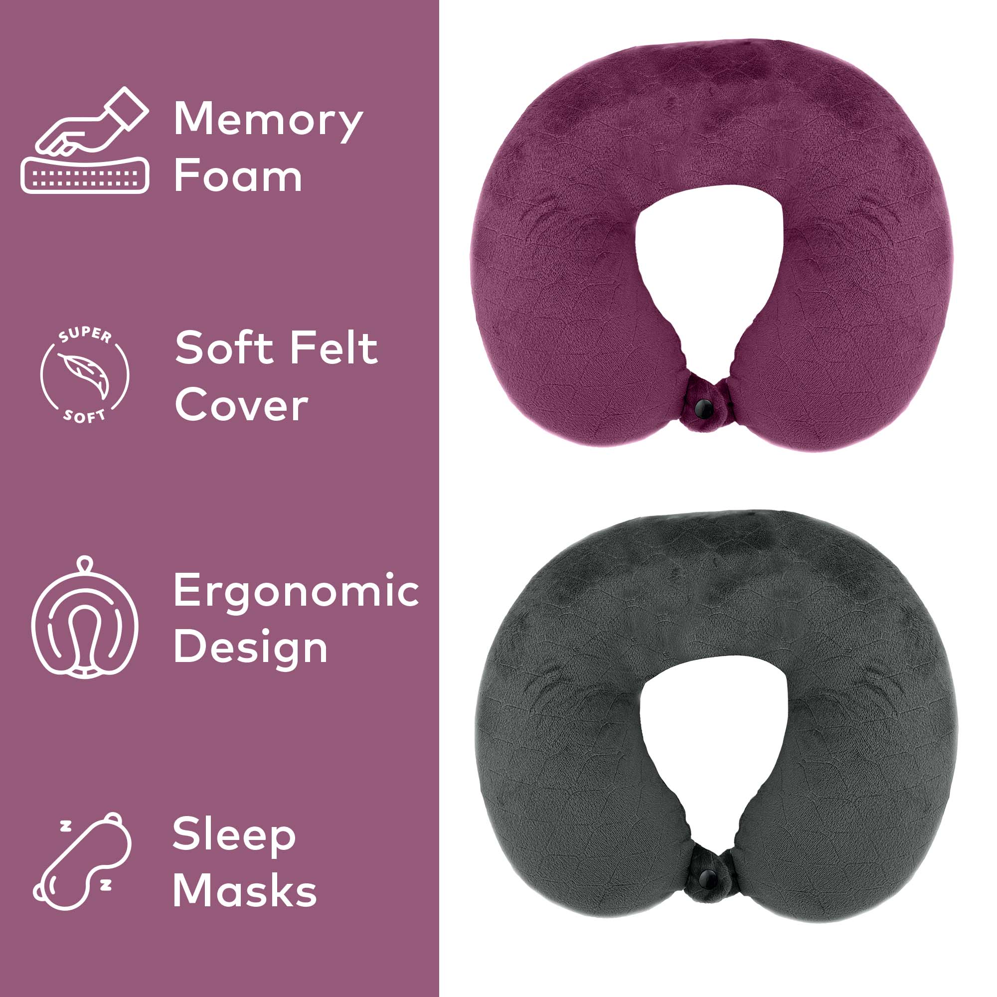 Memory Foam Travel Pillows & Sleep Masks Couples Set