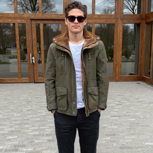 Mens Hooded Winter Parka Coat Inner Fleece