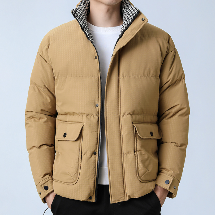 Men's Puffer Jacket Houndstooth Pattern