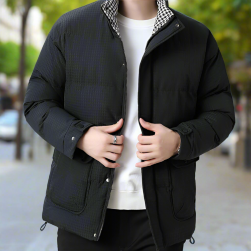Men's Puffer Jacket Houndstooth Pattern