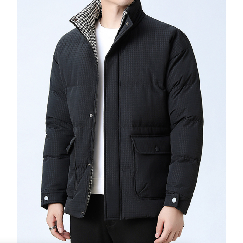 Men's Puffer Jacket Houndstooth Pattern