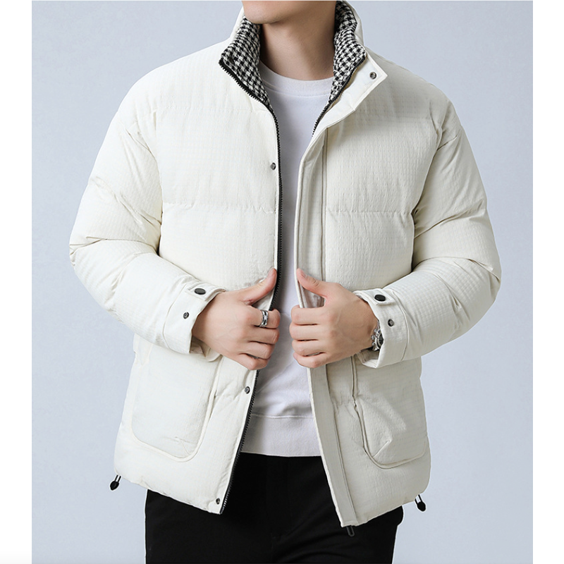 Men's Puffer Jacket Houndstooth Pattern