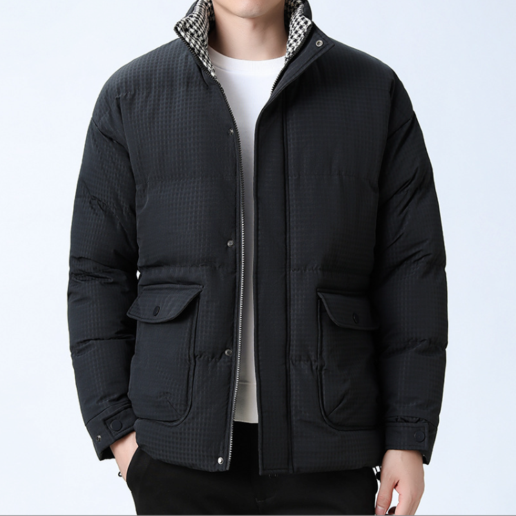 Men's Puffer Jacket Houndstooth Pattern
