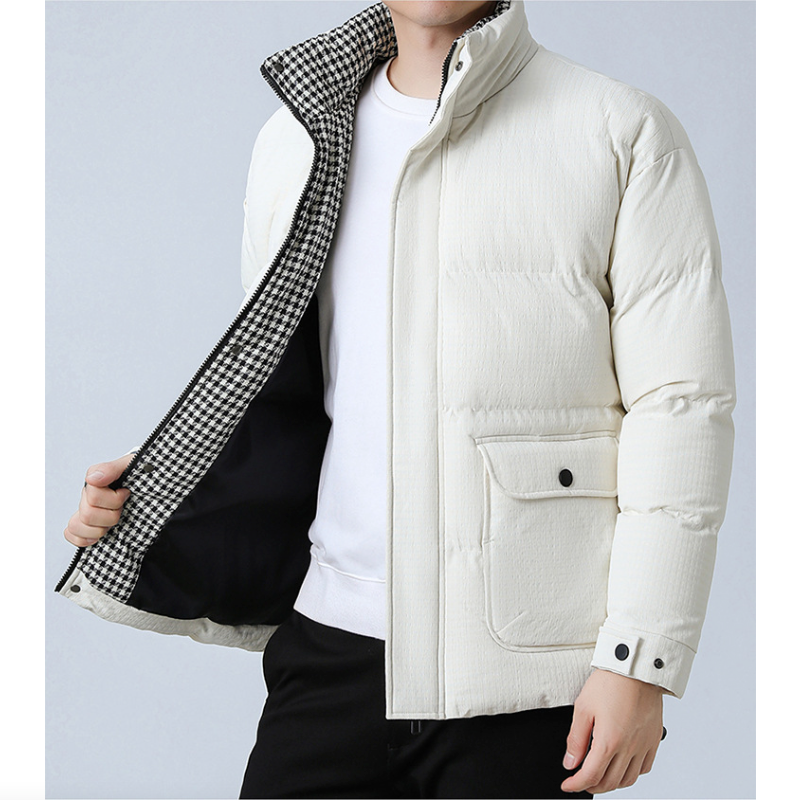 Men's Puffer Jacket Houndstooth Pattern
