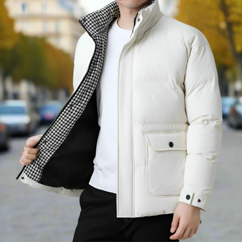 Men's Puffer Jacket Houndstooth Pattern