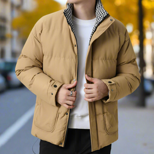 Men's Puffer Jacket Houndstooth Pattern